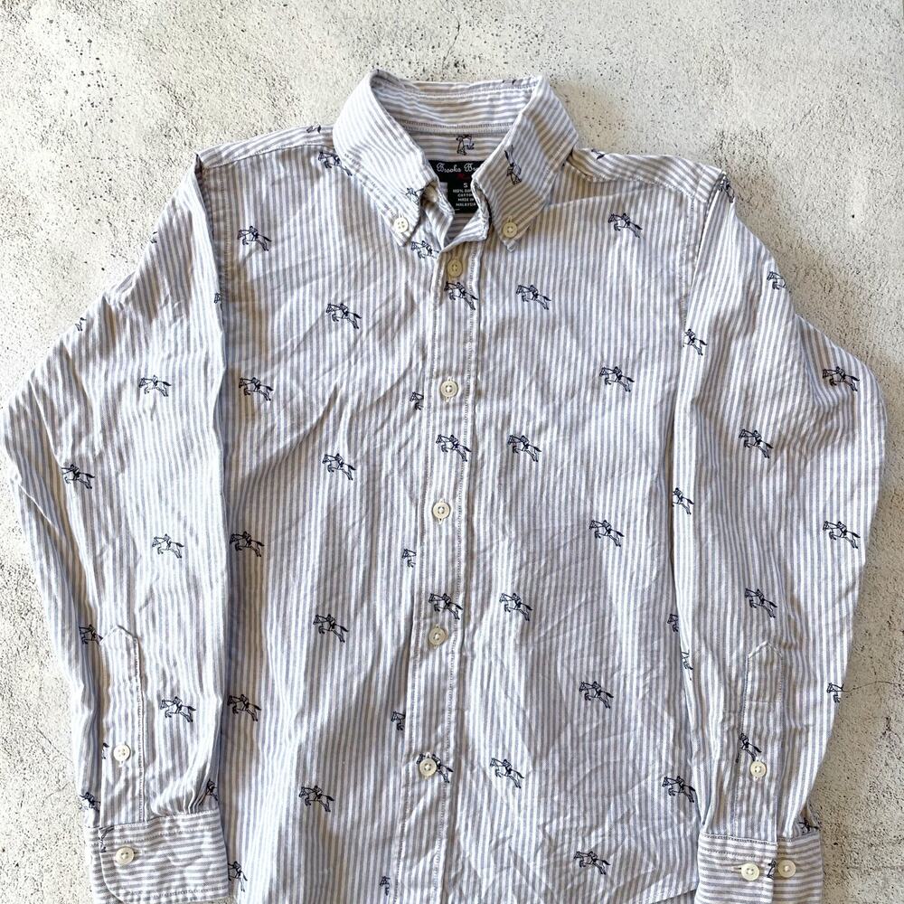 Brooks Brothers Boys Oxford Shirt Small OCBD Striped Equestrian Preppy Heritage